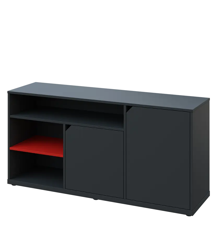 KU2-15DN3 P skříňka nízká 2-dveřová, nika, 740x1522x400, provedení pravé, korpus a dvířka antracit/police červená